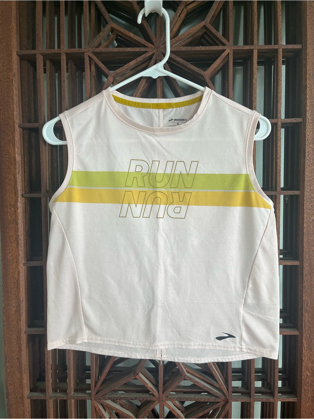 NWOT Brooks Sleeveless Run Tank - Pale Pink with Yellow/Green Stripes